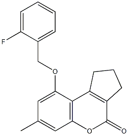 9-[(2-fluorophenyl)methoxy]-7-methyl-2,3-dihydro-1H-cyclopenta[c]chromen-4-one,,结构式