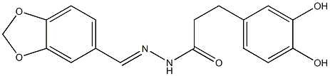 N-[(E)-1,3-benzodioxol-5-ylmethylideneamino]-3-(3,4-dihydroxyphenyl)propanamide 化学構造式