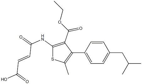 (E)-4-[[3-ethoxycarbonyl-5-methyl-4-[4-(2-methylpropyl)phenyl]thiophen-2-yl]amino]-4-oxobut-2-enoic acid 化学構造式