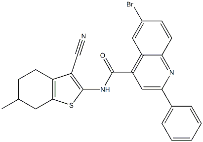 6-bromo-N-(3-cyano-6-methyl-4,5,6,7-tetrahydro-1-benzothiophen-2-yl)-2-phenylquinoline-4-carboxamide 化学構造式