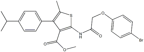 methyl 2-[[2-(4-bromophenoxy)acetyl]amino]-5-methyl-4-(4-propan-2-ylphenyl)thiophene-3-carboxylate 化学構造式