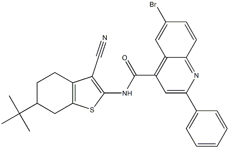 6-bromo-N-(6-tert-butyl-3-cyano-4,5,6,7-tetrahydro-1-benzothiophen-2-yl)-2-phenylquinoline-4-carboxamide 化学構造式