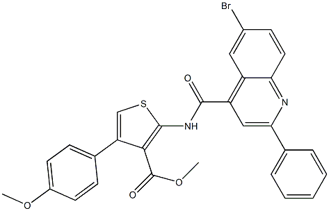 methyl 2-[(6-bromo-2-phenylquinoline-4-carbonyl)amino]-4-(4-methoxyphenyl)thiophene-3-carboxylate 化学構造式
