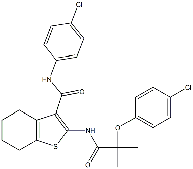 2-[[2-(4-chlorophenoxy)-2-methylpropanoyl]amino]-N-(4-chlorophenyl)-4,5,6,7-tetrahydro-1-benzothiophene-3-carboxamide Structure