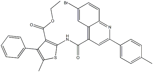 ethyl 2-[[6-bromo-2-(4-methylphenyl)quinoline-4-carbonyl]amino]-5-methyl-4-phenylthiophene-3-carboxylate Struktur