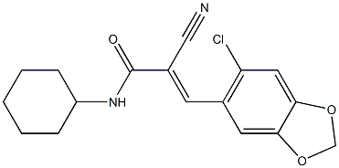 (E)-3-(6-chloro-1,3-benzodioxol-5-yl)-2-cyano-N-cyclohexylprop-2-enamide 化学構造式