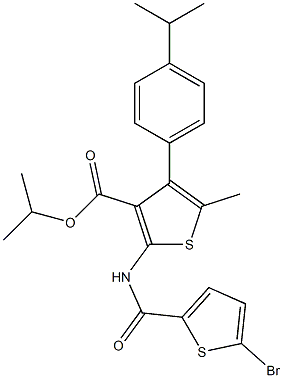 propan-2-yl 2-[(5-bromothiophene-2-carbonyl)amino]-5-methyl-4-(4-propan-2-ylphenyl)thiophene-3-carboxylate 化学構造式