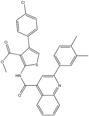 methyl 4-(4-chlorophenyl)-2-[[2-(3,4-dimethylphenyl)quinoline-4-carbonyl]amino]thiophene-3-carboxylate 化学構造式