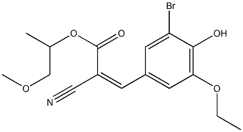 1-methoxypropan-2-yl (Z)-3-(3-bromo-5-ethoxy-4-hydroxyphenyl)-2-cyanoprop-2-enoate 化学構造式