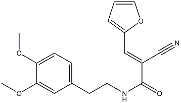 (E)-2-cyano-N-[2-(3,4-dimethoxyphenyl)ethyl]-3-(furan-2-yl)prop-2-enamide 化学構造式