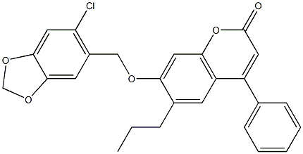 7-[(6-chloro-1,3-benzodioxol-5-yl)methoxy]-4-phenyl-6-propylchromen-2-one Structure