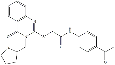 N-(4-acetylphenyl)-2-[4-oxo-3-(oxolan-2-ylmethyl)quinazolin-2-yl]sulfanylacetamide,,结构式