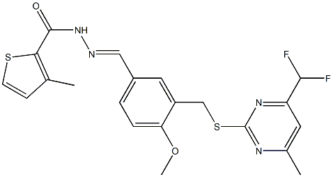N-[(E)-[3-[[4-(difluoromethyl)-6-methylpyrimidin-2-yl]sulfanylmethyl]-4-methoxyphenyl]methylideneamino]-3-methylthiophene-2-carboxamide 化学構造式