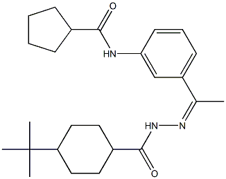 4-tert-butyl-N-[(Z)-1-[3-(cyclopentanecarbonylamino)phenyl]ethylideneamino]cyclohexane-1-carboxamide Structure