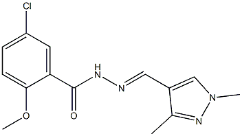 5-chloro-N-[(E)-(1,3-dimethylpyrazol-4-yl)methylideneamino]-2-methoxybenzamide 结构式