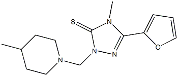 5-(furan-2-yl)-4-methyl-2-[(4-methylpiperidin-1-yl)methyl]-1,2,4-triazole-3-thione,,结构式