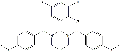 2-[1,3-bis[(4-methoxyphenyl)methyl]-1,3-diazinan-2-yl]-4,6-dichlorophenol 化学構造式