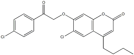 4-butyl-6-chloro-7-[2-(4-chlorophenyl)-2-oxoethoxy]chromen-2-one 化学構造式