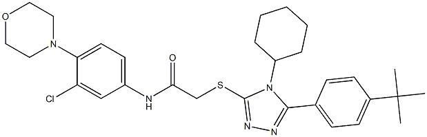 2-[[5-(4-tert-butylphenyl)-4-cyclohexyl-1,2,4-triazol-3-yl]sulfanyl]-N-(3-chloro-4-morpholin-4-ylphenyl)acetamide,,结构式