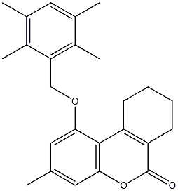 3-methyl-1-[(2,3,5,6-tetramethylphenyl)methoxy]-7,8,9,10-tetrahydrobenzo[c]chromen-6-one Struktur