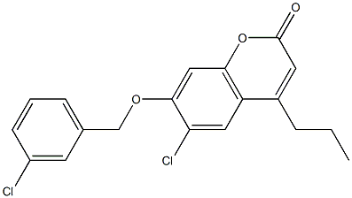 6-chloro-7-[(3-chlorophenyl)methoxy]-4-propylchromen-2-one Struktur