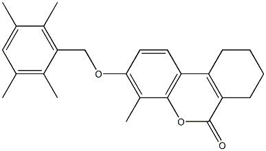 4-methyl-3-[(2,3,5,6-tetramethylphenyl)methoxy]-7,8,9,10-tetrahydrobenzo[c]chromen-6-one,,结构式