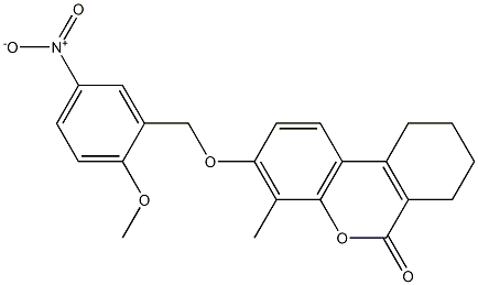 3-[(2-methoxy-5-nitrophenyl)methoxy]-4-methyl-7,8,9,10-tetrahydrobenzo[c]chromen-6-one 化学構造式