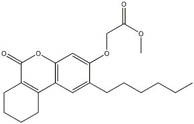methyl 2-[(2-hexyl-6-oxo-7,8,9,10-tetrahydrobenzo[c]chromen-3-yl)oxy]acetate Struktur