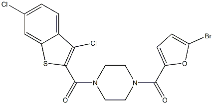 (5-bromofuran-2-yl)-[4-(3,6-dichloro-1-benzothiophene-2-carbonyl)piperazin-1-yl]methanone Structure