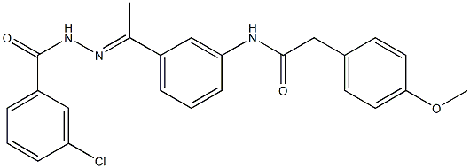 3-chloro-N-[(E)-1-[3-[[2-(4-methoxyphenyl)acetyl]amino]phenyl]ethylideneamino]benzamide Structure