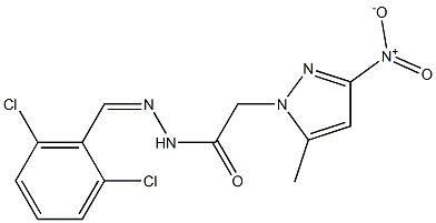 N-[(Z)-(2,6-dichlorophenyl)methylideneamino]-2-(5-methyl-3-nitropyrazol-1-yl)acetamide 化学構造式