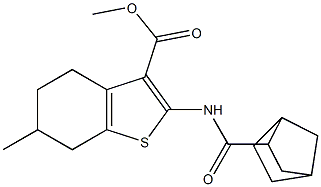 methyl 2-(bicyclo[2.2.1]heptane-3-carbonylamino)-6-methyl-4,5,6,7-tetrahydro-1-benzothiophene-3-carboxylate 化学構造式