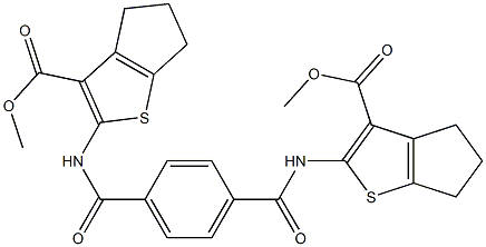 methyl 2-[[4-[(3-methoxycarbonyl-5,6-dihydro-4H-cyclopenta[b]thiophen-2-yl)carbamoyl]benzoyl]amino]-5,6-dihydro-4H-cyclopenta[b]thiophene-3-carboxylate 化学構造式