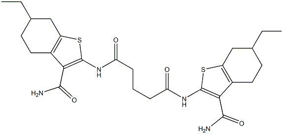 N,N'-bis(3-carbamoyl-6-ethyl-4,5,6,7-tetrahydro-1-benzothiophen-2-yl)pentanediamide 化学構造式