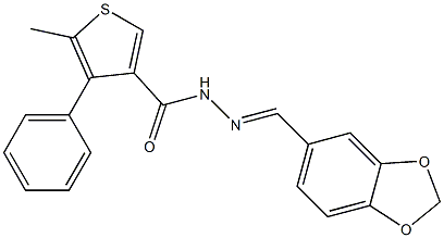 N-[(E)-1,3-benzodioxol-5-ylmethylideneamino]-5-methyl-4-phenylthiophene-3-carboxamide 结构式