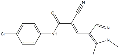 (E)-N-(4-chlorophenyl)-2-cyano-3-(1,5-dimethylpyrazol-4-yl)prop-2-enamide 化学構造式