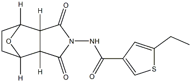 N-(1,3-dioxo-3a,4,5,6,7,7a-hexahydro-octahydro-1H-4,7-epoxyisoindol-2-yl)-5-ethylthiophene-3-carboxamide 化学構造式