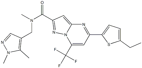 N-[(1,5-dimethylpyrazol-4-yl)methyl]-5-(5-ethylthiophen-2-yl)-N-methyl-7-(trifluoromethyl)pyrazolo[1,5-a]pyrimidine-2-carboxamide Structure