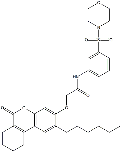 2-[(2-hexyl-6-oxo-7,8,9,10-tetrahydrobenzo[c]chromen-3-yl)oxy]-N-(3-morpholin-4-ylsulfonylphenyl)acetamide 结构式