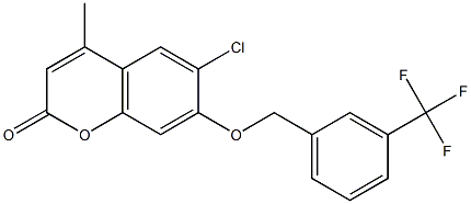 6-chloro-4-methyl-7-[[3-(trifluoromethyl)phenyl]methoxy]chromen-2-one Struktur