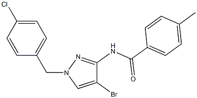 N-[4-bromo-1-[(4-chlorophenyl)methyl]pyrazol-3-yl]-4-methylbenzamide 化学構造式