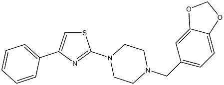 2-[4-(1,3-benzodioxol-5-ylmethyl)piperazin-1-yl]-4-phenyl-1,3-thiazole 化学構造式