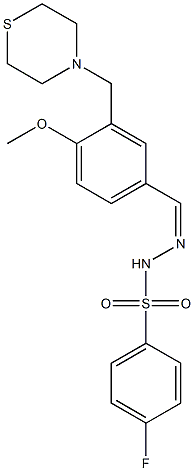 4-fluoro-N-[(Z)-[4-methoxy-3-(thiomorpholin-4-ylmethyl)phenyl]methylideneamino]benzenesulfonamide Structure