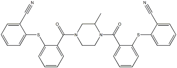 2-[2-[4-[2-(2-cyanophenyl)sulfanylbenzoyl]-3-methylpiperazine-1-carbonyl]phenyl]sulfanylbenzonitrile Struktur