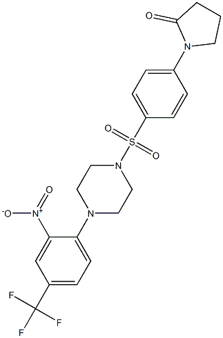 1-[4-[4-[2-nitro-4-(trifluoromethyl)phenyl]piperazin-1-yl]sulfonylphenyl]pyrrolidin-2-one Struktur