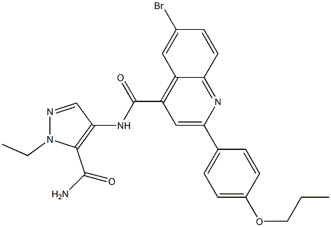 6-bromo-N-(5-carbamoyl-1-ethylpyrazol-4-yl)-2-(4-propoxyphenyl)quinoline-4-carboxamide Struktur