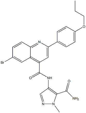 6-bromo-N-(5-carbamoyl-1-methylpyrazol-4-yl)-2-(4-propoxyphenyl)quinoline-4-carboxamide Struktur