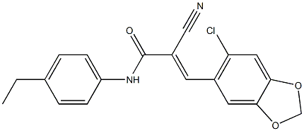 (E)-3-(6-chloro-1,3-benzodioxol-5-yl)-2-cyano-N-(4-ethylphenyl)prop-2-enamide 化学構造式