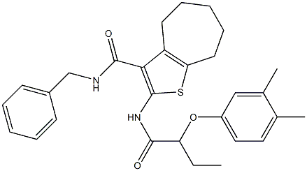 N-benzyl-2-[2-(3,4-dimethylphenoxy)butanoylamino]-5,6,7,8-tetrahydro-4H-cyclohepta[b]thiophene-3-carboxamide Structure