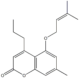 7-methyl-5-(3-methylbut-2-enoxy)-4-propylchromen-2-one 化学構造式